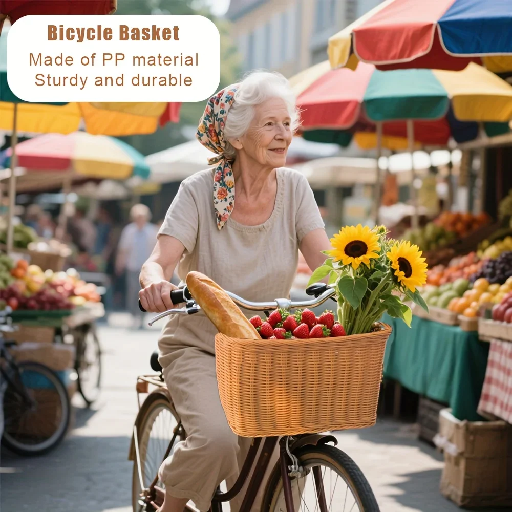 Retro PP Plastic Bike Basket Light Brown Classic Design Sturdy Construction Suitable for Bicycles Motorcycles And Scooters