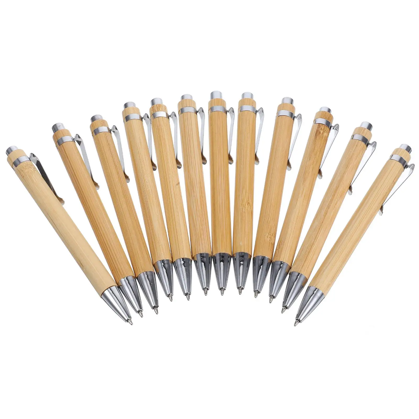 

12 Pcs Bamboo Ballpoint Pens Wooden Retractable Smooth Journal Message Student Office Executive Multi Function