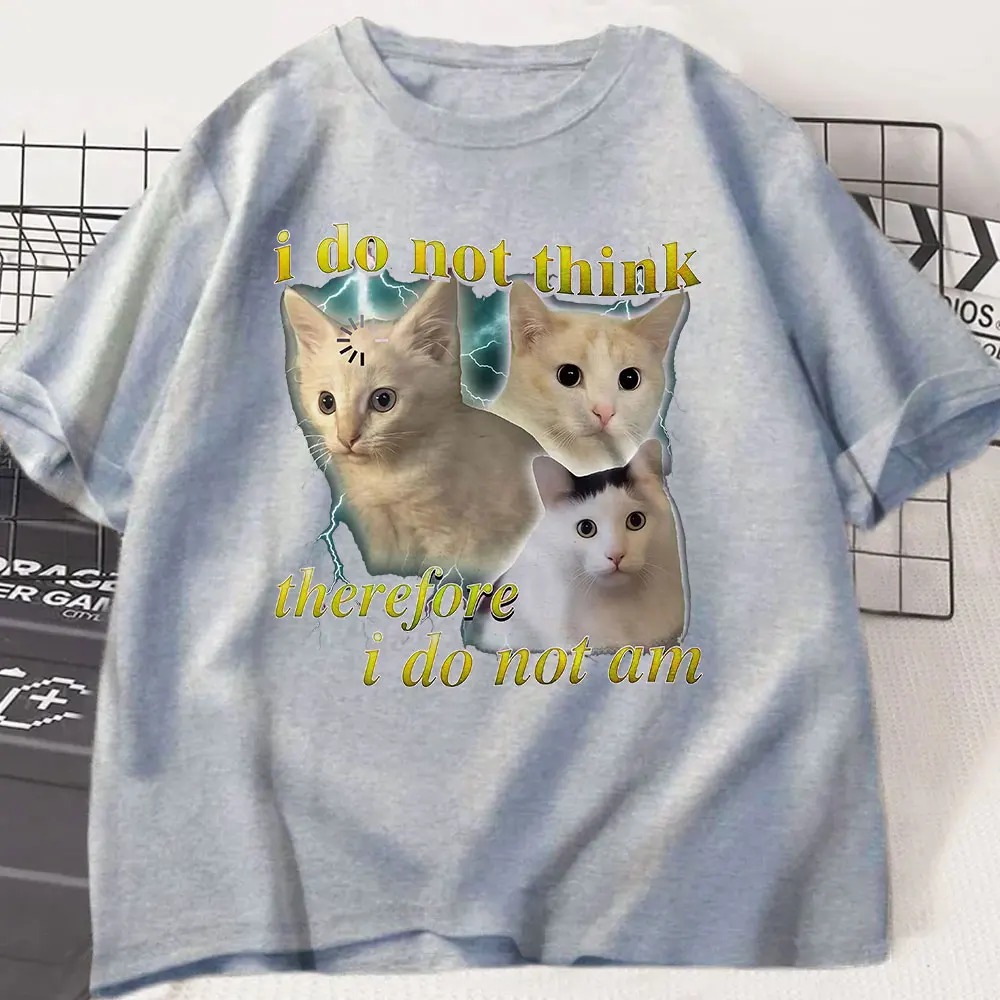 Non penso lì, non sono divertente, confuso, gatto meme, maglietta, amante dei gatti, regalo, abbigliamento donna, magliette casual, grafica Y2K