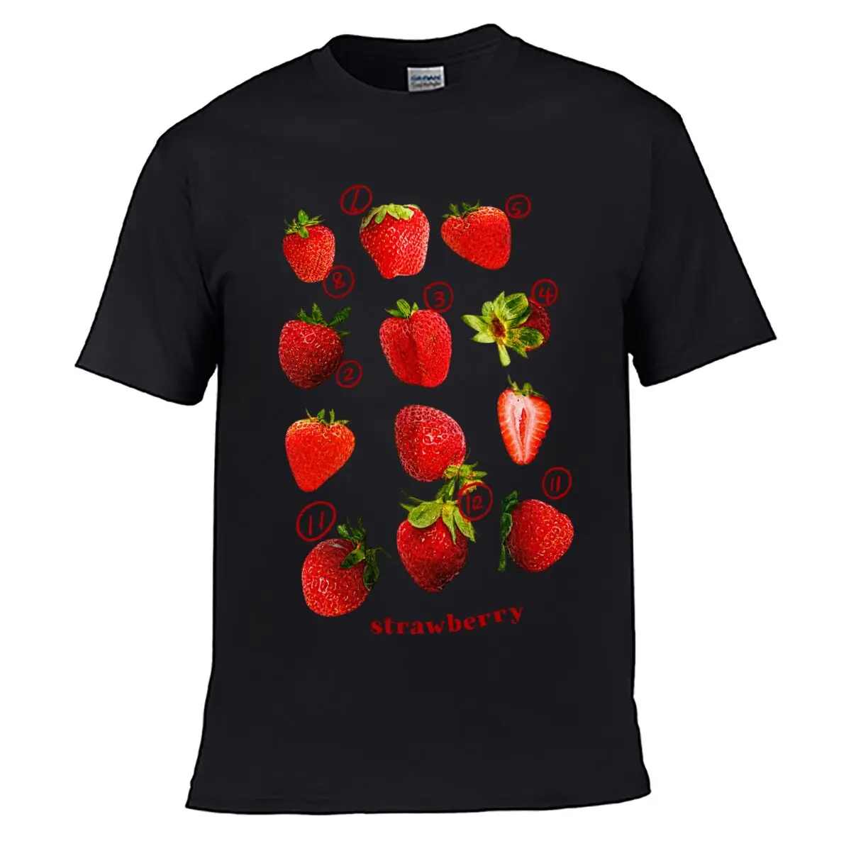 Strawberry Fruit Illustrations Numbered One Through Twelve Street Loose Simple Tee