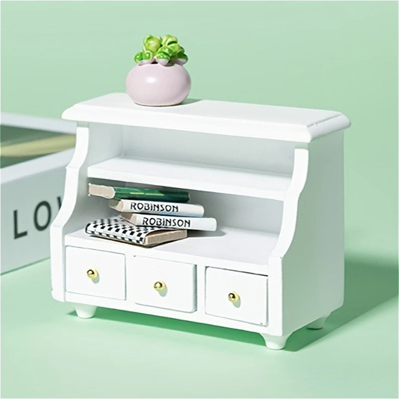 

1pc 1:12 Dollhouse Mini White Side Storage Cabinet Model Playhouse Living Room Bedroom Scene Furniture Storage Cabinet Model