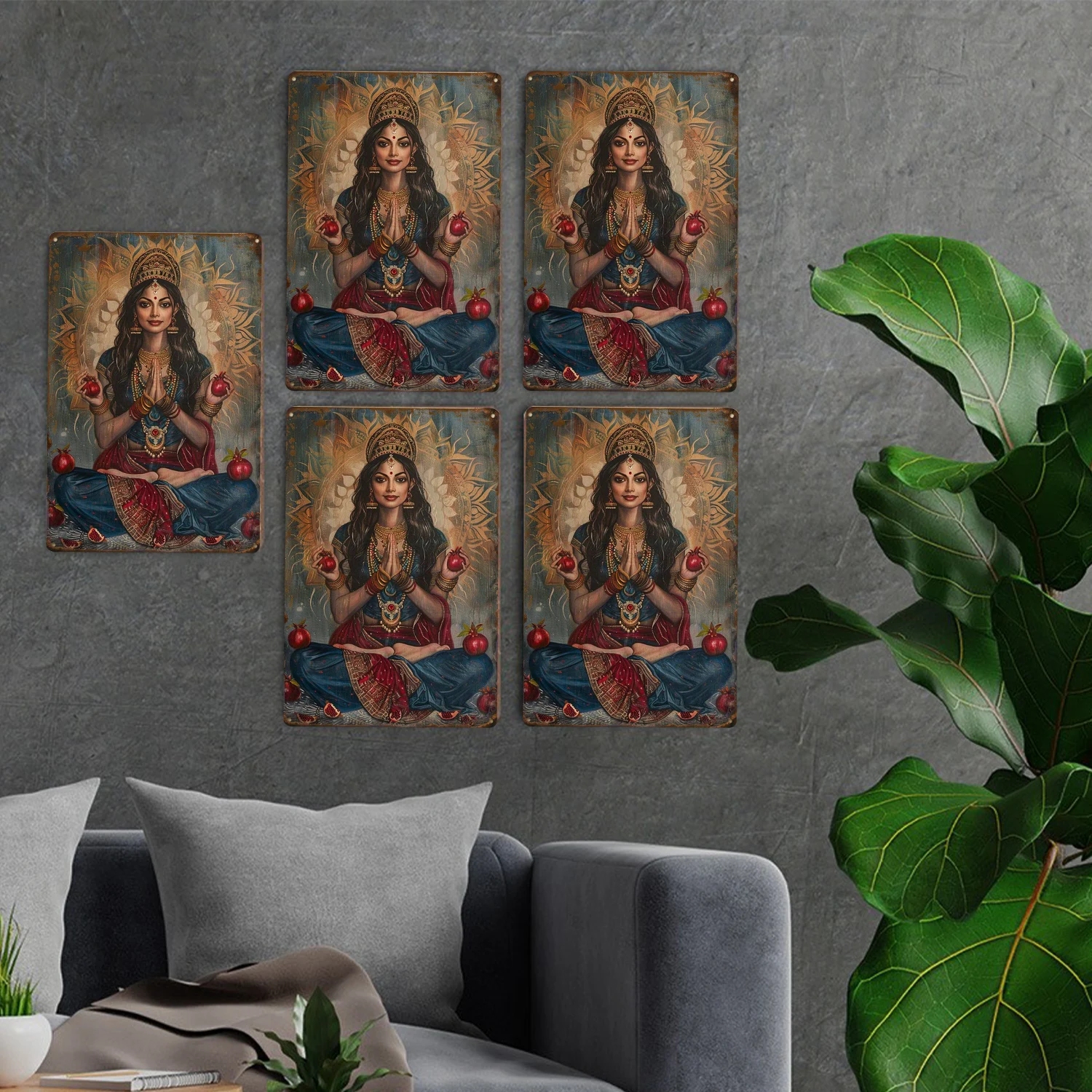 Póster vintage con logotipo de metal de diosa hindú, póster de bar duradero, placa colgante para cafetería y club, decoración de pared