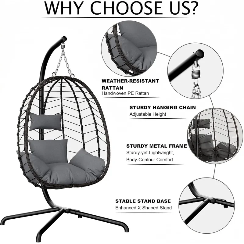 Hanging Egg Chair Wicker 350lbs Swing Outdoor Basket Cushion