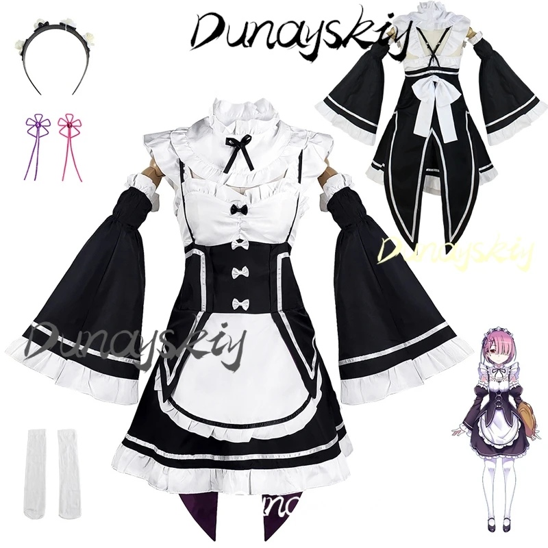 Rem Ram Cosplay Costume Anime Re:Life In A Different World From Zero Rem Maid Uniform Halloween Cosplay Full Set Customized