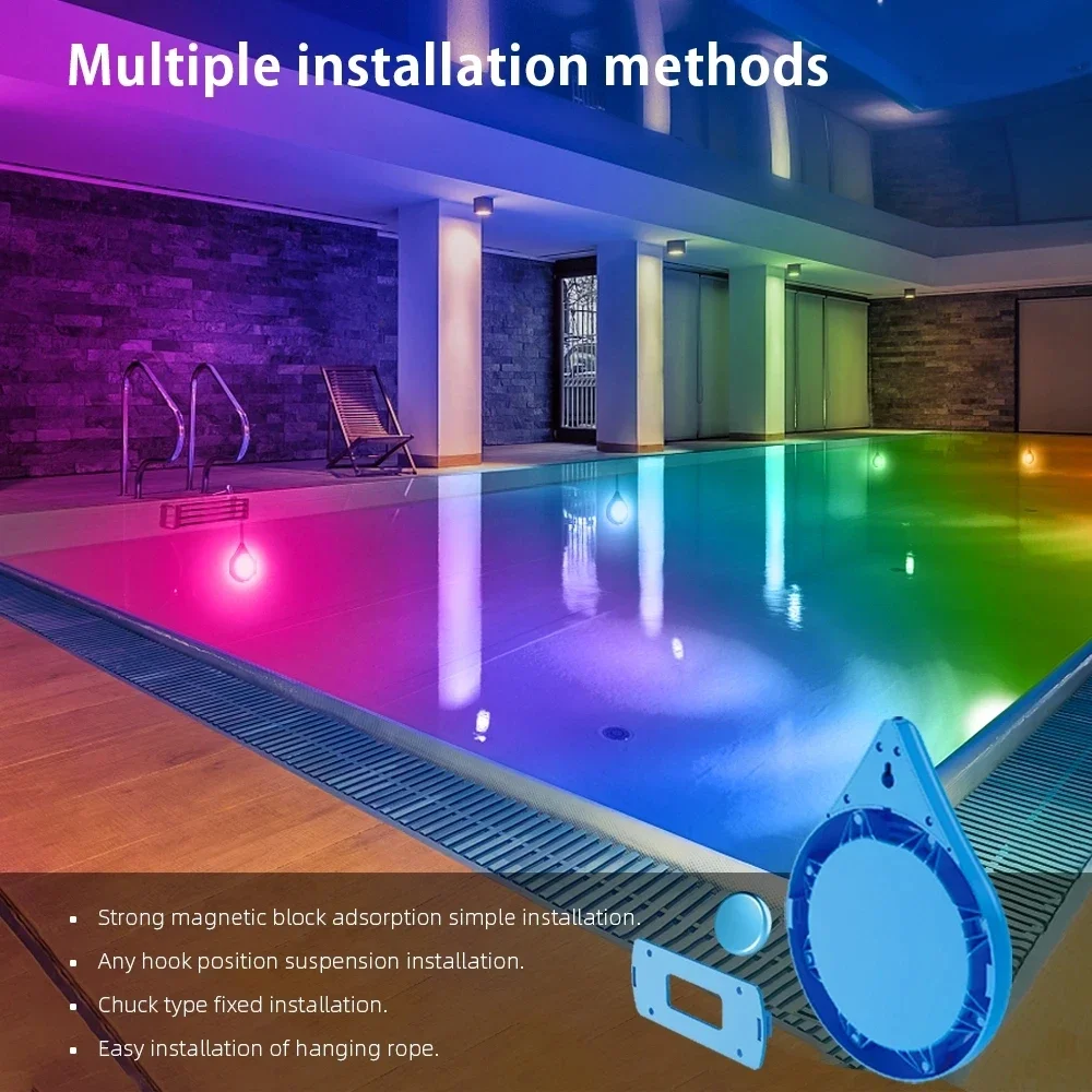 RGB Underwater Lights IP67 Magnetic Suction Swimming Pool Light 25W Mobile APP Control No Punching Install Pool Party Decoration