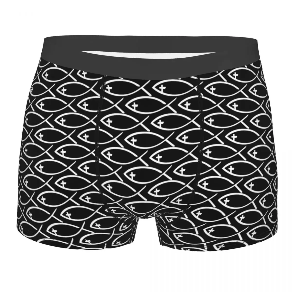 Custom Cool Jesus Cross Fish Boxers Shorts Panties Male Underpants Stretch Christian Briefs Underwear