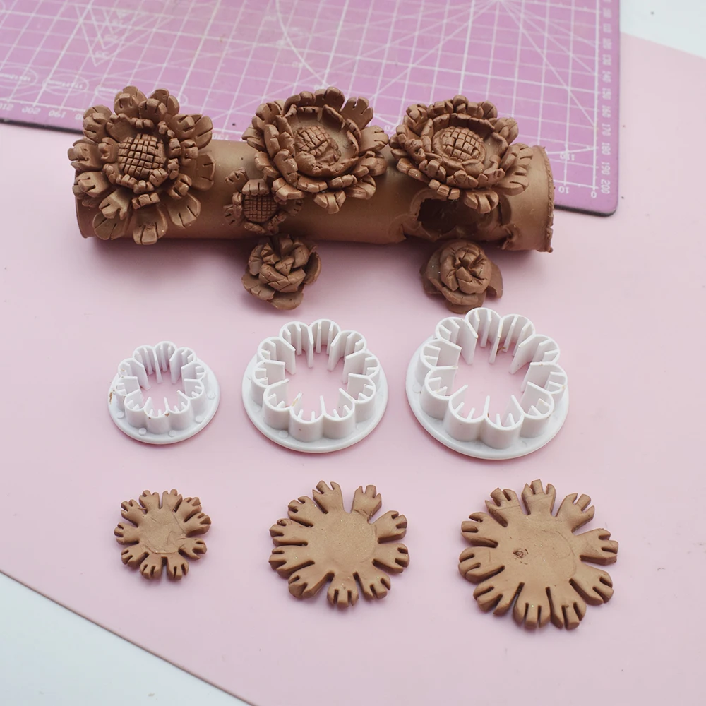 3PCS Set Polymer Clay Cutter for DIY 3D Flower Pottery Ceramic Craft Decoration Cutting Mold Studio Art Supplies Birthday Gift