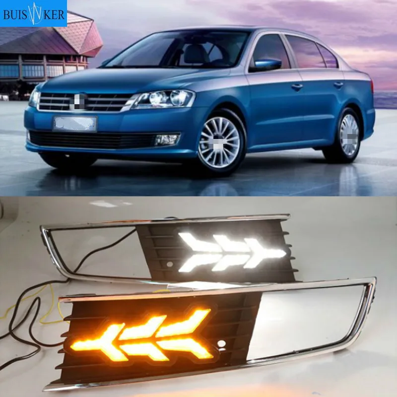 

1 Pair LED DRL Daytime Running Light For Volkswagen VW Lavida 2013 2014 with Yellow Trun Signal Light Blue Night Lamp