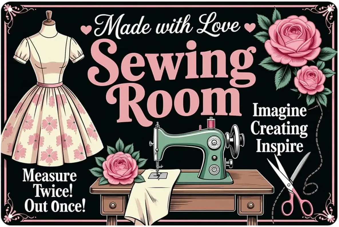 Sewing Room Decor Tin Sign Sewing Machine Wall Decor ( IN) | Retro Vintage Metal Signs, Sewing Studio Craft Room Home Decor, Gar