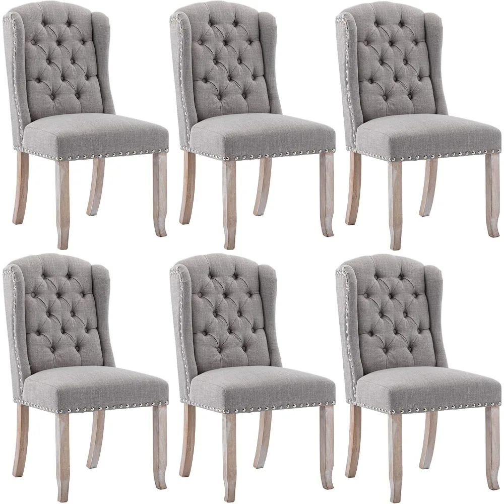 

A Set of 6 Modern Plush Dining Chairs, Linen Cushioned Dining Chairs, Kitchen Dining Chairs Without Armrests