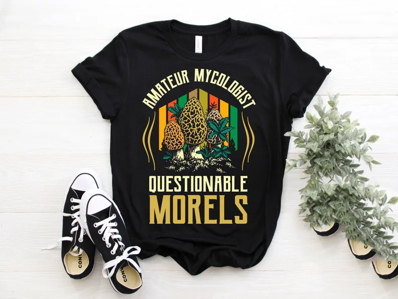 Amateur Mycologist with Questionable Morels T-Shirt Mushroom Shirt Funny Graphic Women Cotton Round Neck Short Sleeve Top Tees