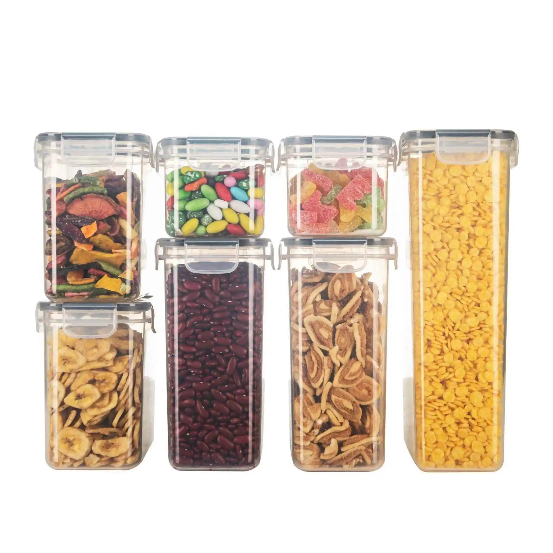 

Sealed Plastic Food Storage Containers Set of 7 Rectangular Transparent Grain Dried Fruit Moisture Proof Grain Box Set