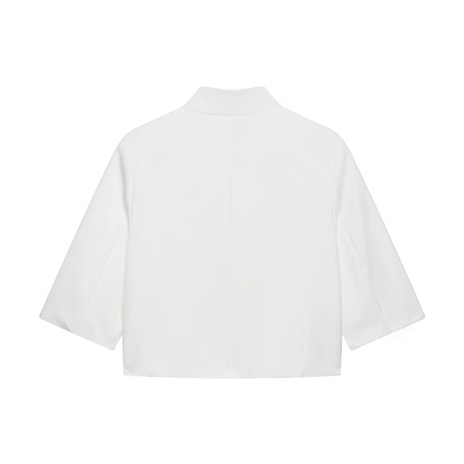 HH Damen Minimalistischer Stehkragen Crop-Blazer Halber Ärmel Asymmetrische Knopfleiste Kurze Jacke Frühling Sommer Business Casual Wear – Detail 3