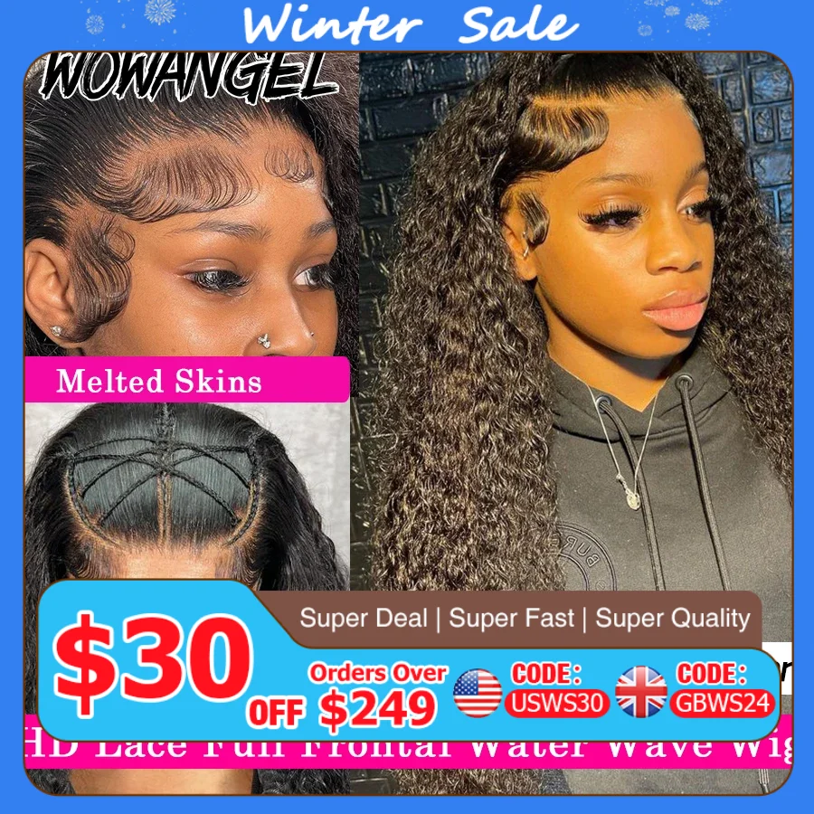 Wow anjo 250% hd perucas frontais do laço 13x6 perucas de onda de água 13x4 perucas frontais do laço pré arrancadas peruca encaracolado peruca de cabelo humano para a mulher