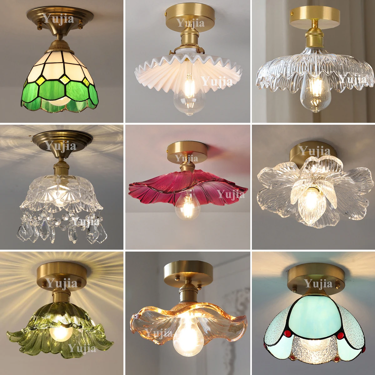 Multiple Styles Nordic Ceiling Light Fixture Glass or Ceramic Shade Vintage Ceiling Lamp with E27 Base for Hallway Entryway