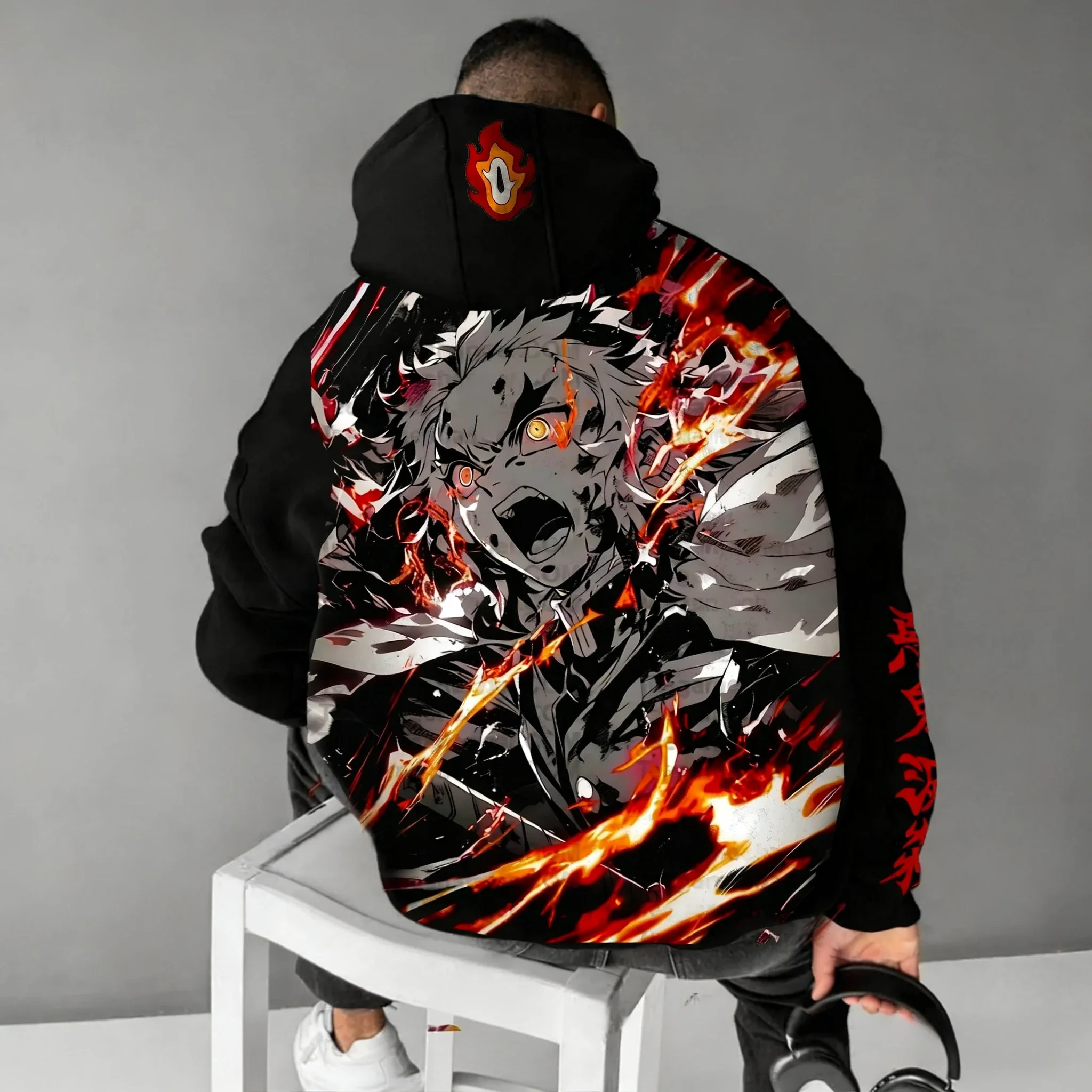 

Demon Slayer аниме мужская толстовка в стиле хип-хоп осень/зима креативная ручная работа с принтом спортивный повседневный свитер для родителей и детей топ