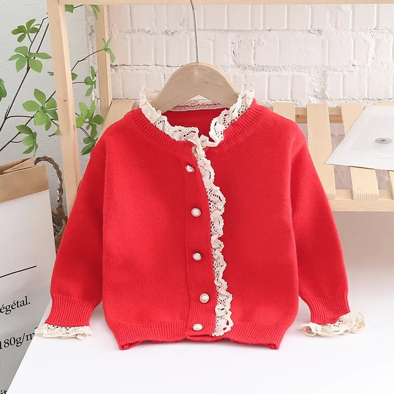 Girls Knitted Jackets Spring Autumn Children Woolen Coats Clothes For 1 2 3 4 5 6 Years Old Kids Cardigan Sweater Baby Tops 2023