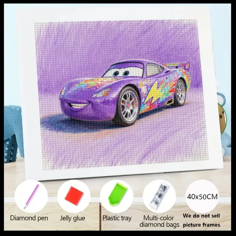 

1PC DIY 5D Full Drill Diamond Painting Kit, Vibrant Purple Graffiti Race Car Diamond Art Set, Large 40x50CM Sparkling Crystal Ge