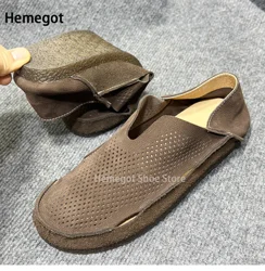 Men's Hollow Breathable Loafers Summer Leather Single Shoes Cowhide Soft Leather Soft Soled Casual Shoes Zapatillas De Hombre