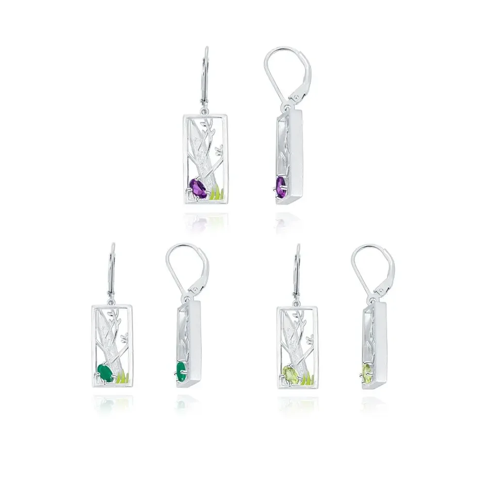 GEM'S BALLET 925 Sterling Silver Handmade Grass Pencil Tree Natural Amethyst Gemstone Woman’s Statement Earrings Fine Jewelry