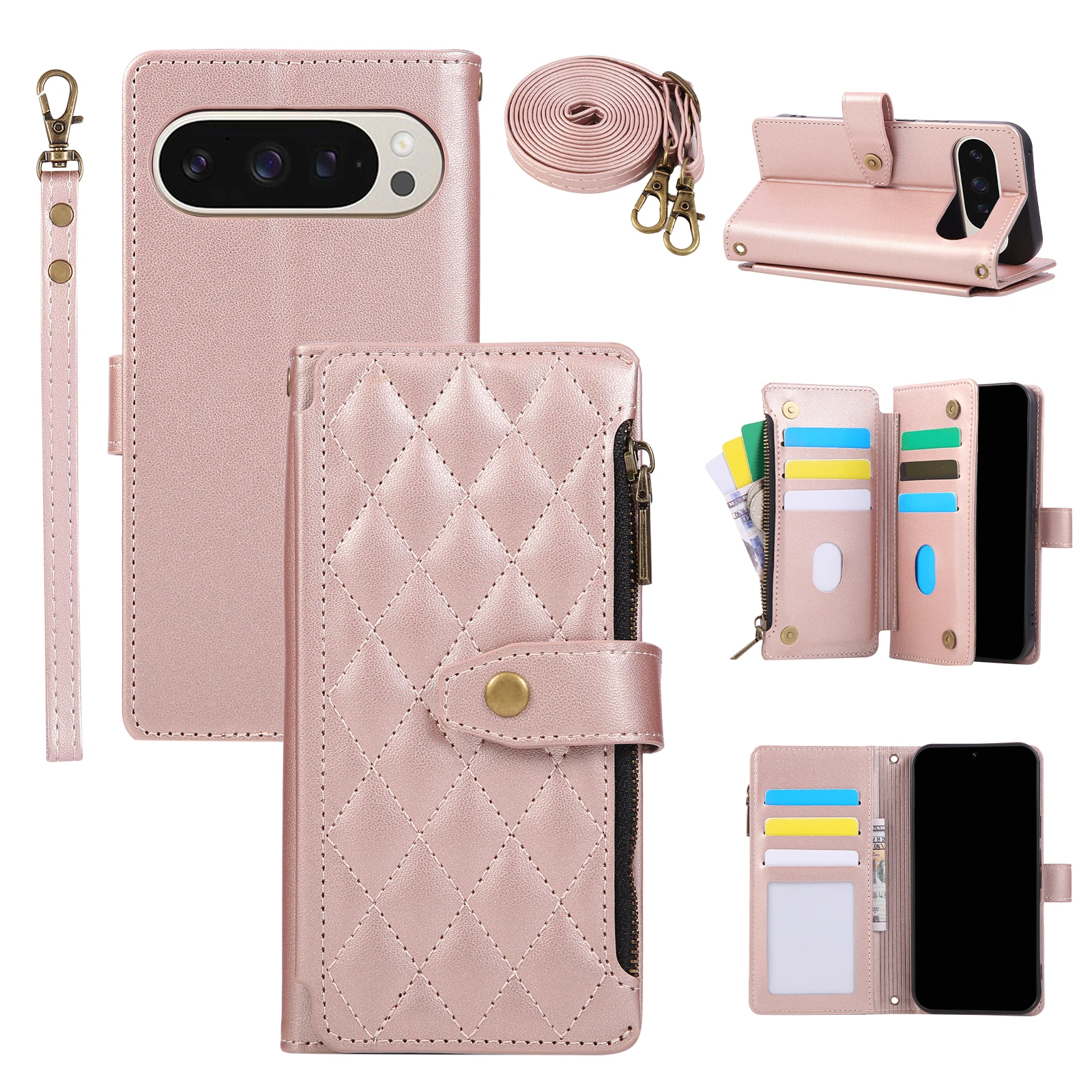 Crossbody سستة المغناطيسي المحفظة حافظة جلدية لجوجل بكسل 10 برو Xl 9A 9 8 8A 7A 7 طويل الحبل حقيبة كتاب مسنده غطاء