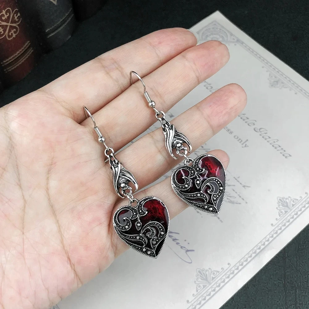 2023 New Gothic Mysterious Earrings Jewelry Blood Rose Heart-shaped Angel Pendant Earrings Ladies Retro Earrings