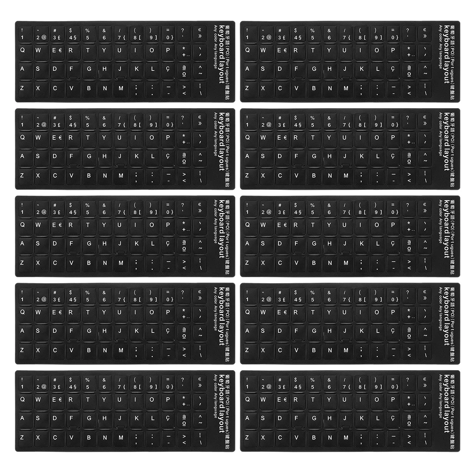 10Pcs Italian Language Keyboard Stickers Black Background White Lettering Multi-Language Replacement Skin for Laptop Notebook