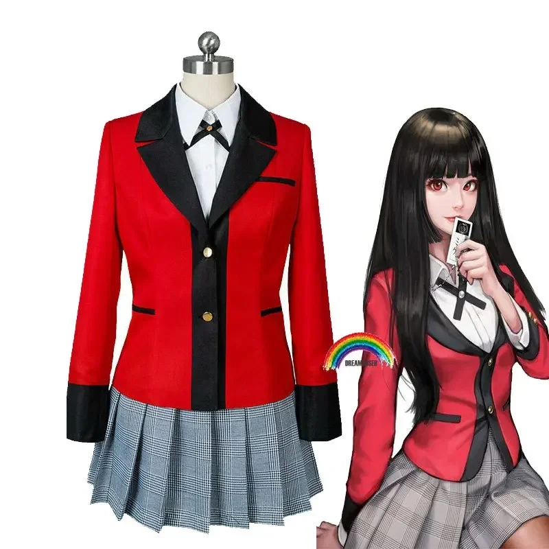 Kostum Cosplay Anime Kakegurui jaami Yumeko, kostum seragam sekolah SMA Jepang, pakaian wanita wig MN3
