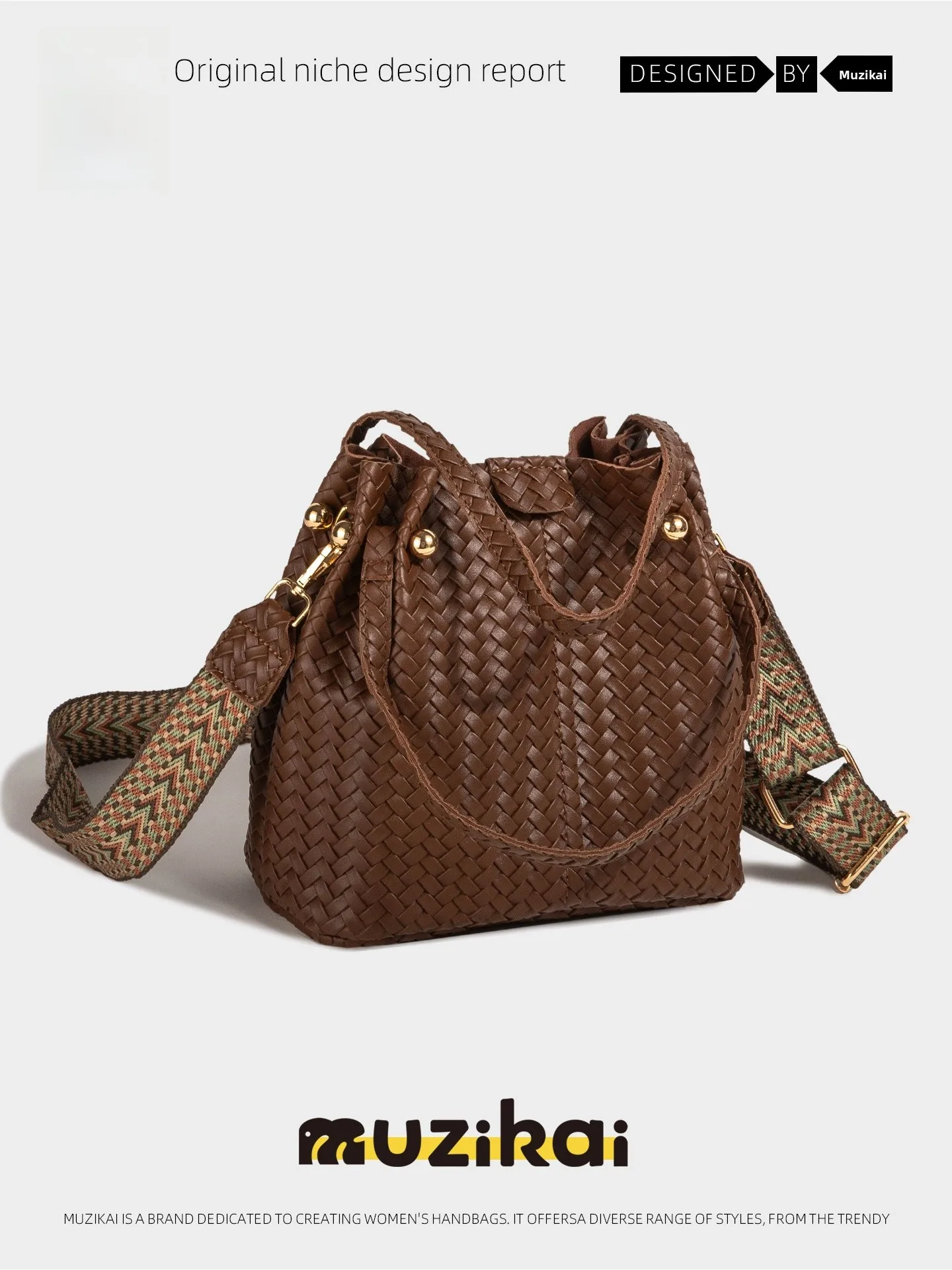 

MuziKai Trendy Bucket Bag Women's Crossbody Basket Weave Design Spring Summer Fashion Handbag PU Leather Shoulder Bag