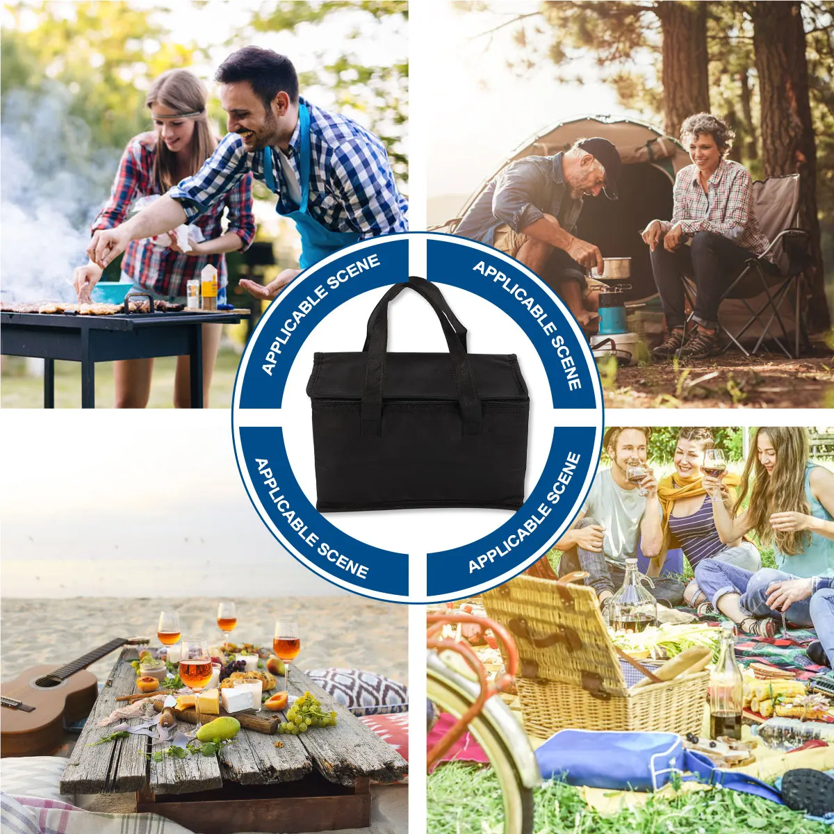 

Insulated Lunch Bag Large Capacity Heat Preservation Portable Picnic Bag for Storing Food Black Fabric Reusable