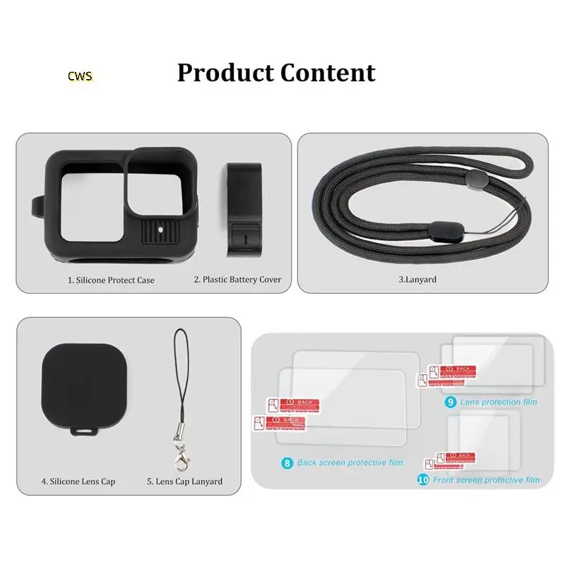 Силиконовый чехол для Gopro Hero 13, черные аксессуары, боковая крышка аккумулятора, защитные пленки для экрана, крышки объектива и ремешок