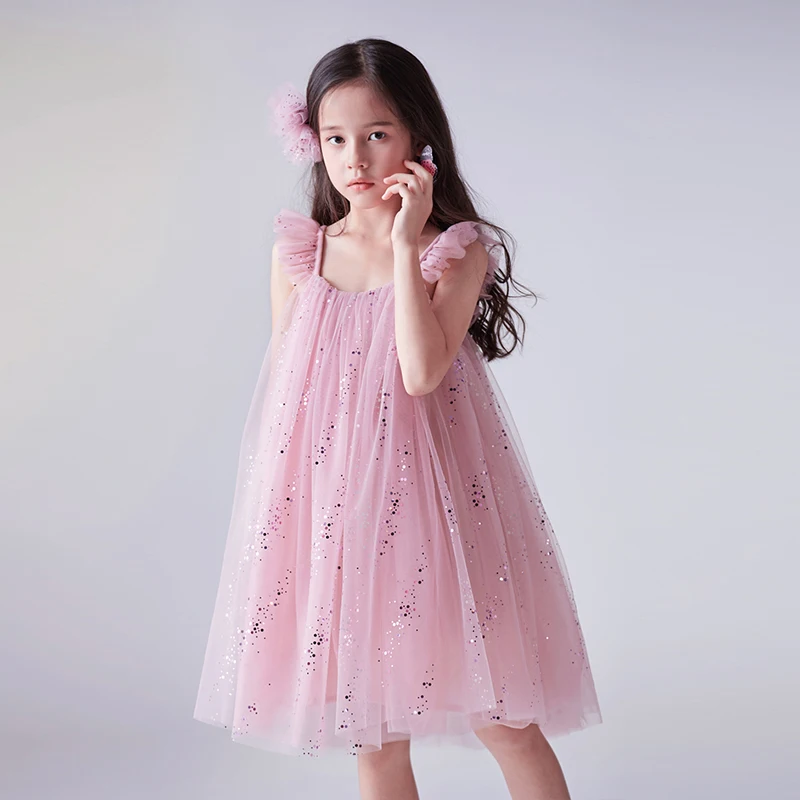 Summer Girl Dress Sequin Birthday Princess Tulle Clothes Kids Casual Pink Costume Baby Evening Party Vestido Wedding Dress 3-8T