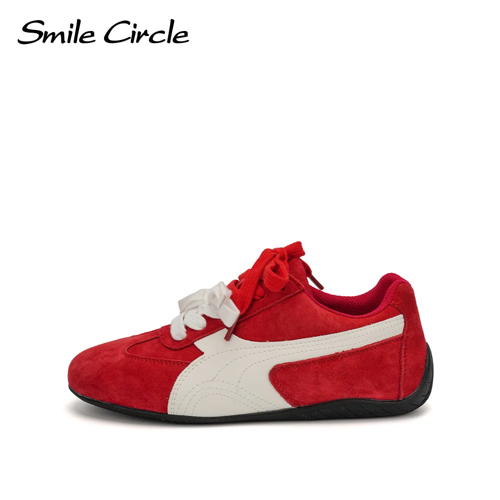 Smile Circle Sneakers Women Suede Leather Lace up Shoes Fashion color combination Casual Sneakers