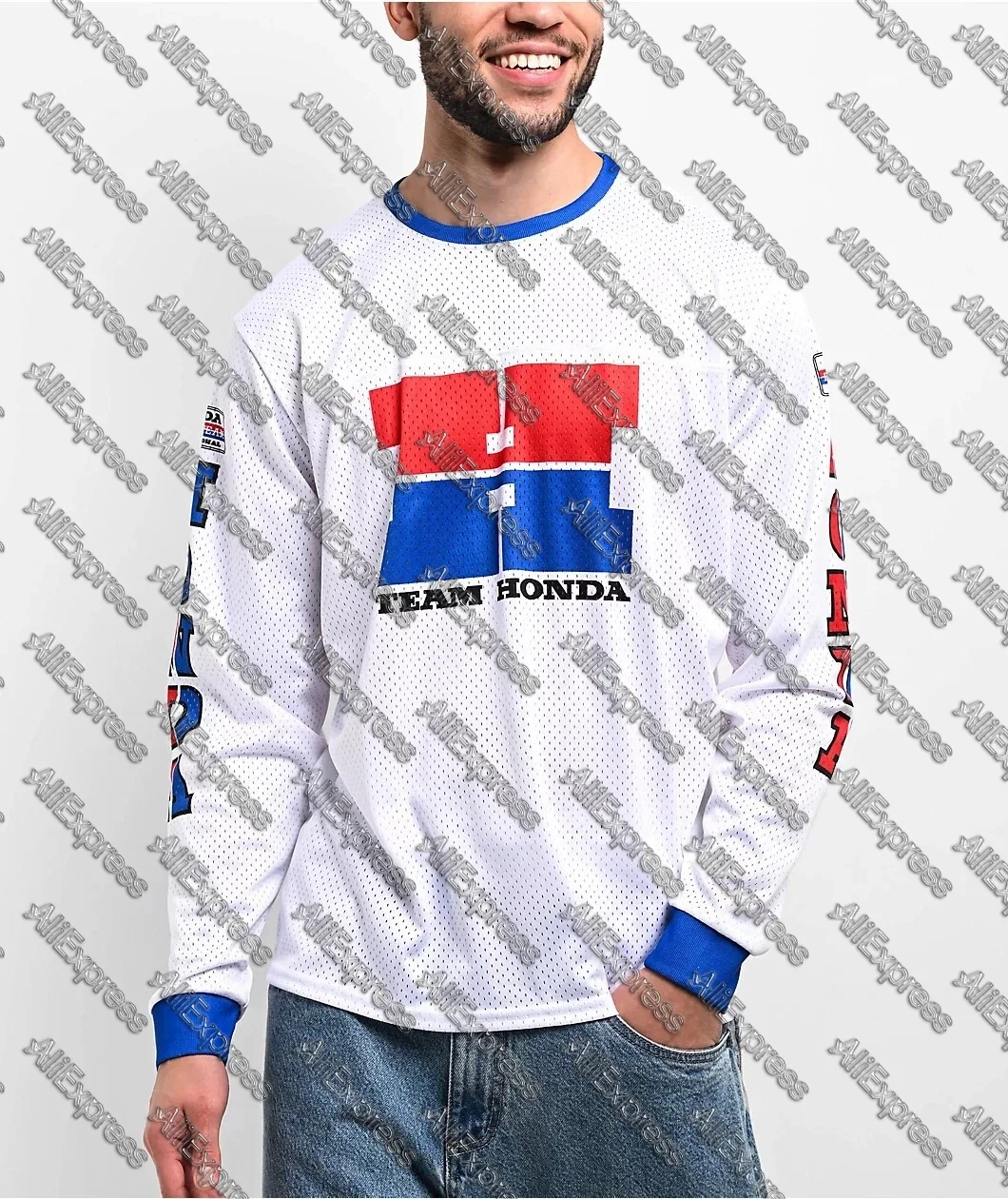 

Мужская белая майка с круглым вырезом и длинными рукавами Honda Racing Team Alpha для мужчин и женщин, униформа любителей гонок на мотоциклах