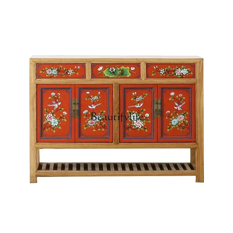 

yj15 Chinese solid wood dining side cabinet, living room wall locker, retro storage hallway cabinet