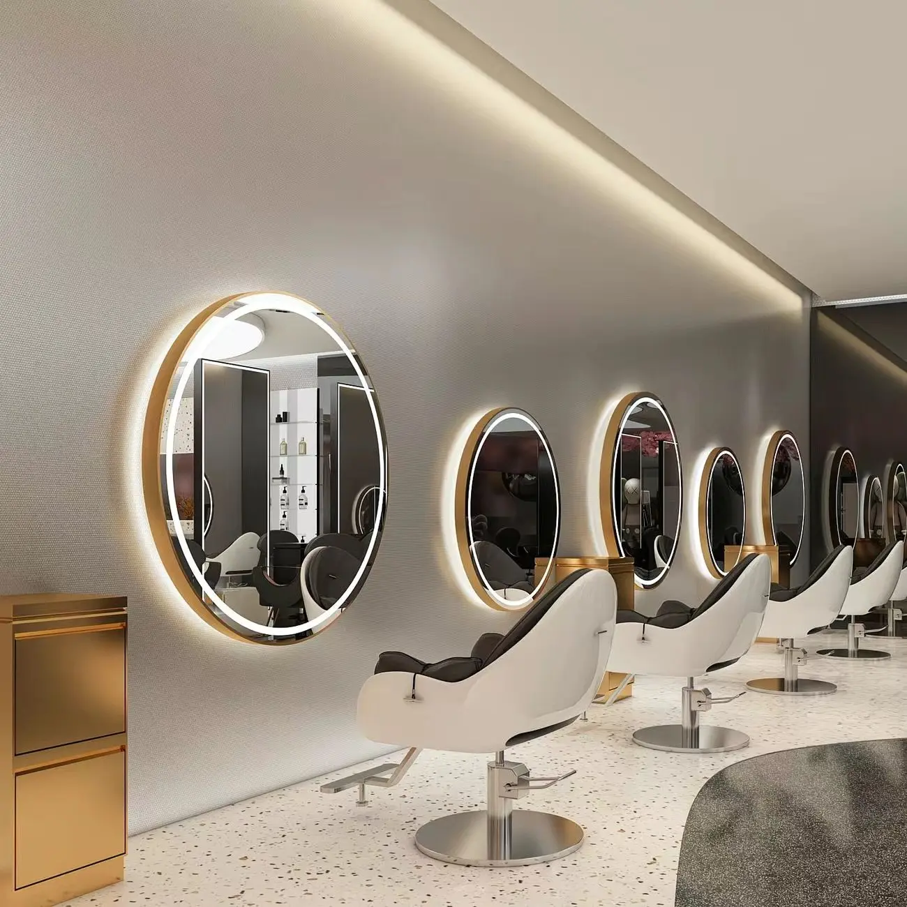 #Hair Salon Barber Shop Leather Single-Sided Wall-Mounted LED Perm Dye Mirror Table Internet Celebrity Trendy