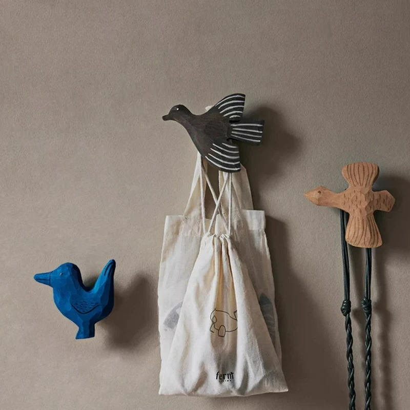 

Bird hook wooden wall decoration handmade creative children's room niche design