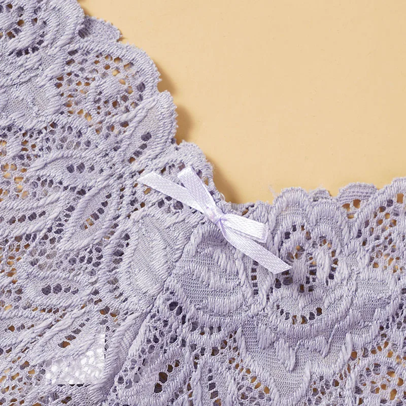 6-teiliges Damen Sexy Spitzenunterwäsche-Set, Durchsichtige Verführerische T-Höschen mit Aussparungen, Bequeme Niedriggeschnittene Slips mit Schleife, Dessous – Detail 7