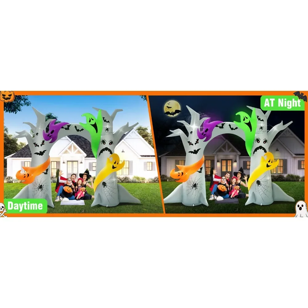 Halloween Inflatable Tree Blow Up Trees Inflatables Built-in Led Lights for Halloween Outdoor Decorations