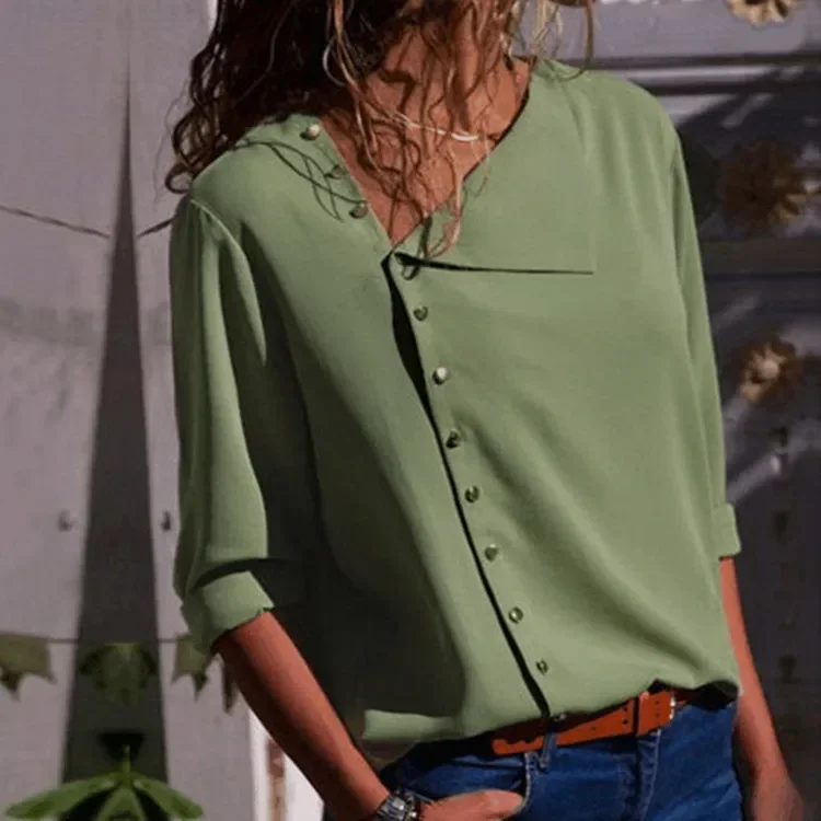 Factory Outlet A Summer Fashion Buttons Irregular Diagonal Collar Women Skew Collar Casual Blouse Ladies Female Shirts