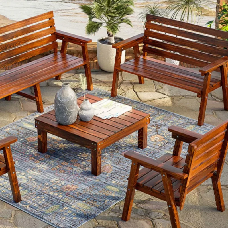 Outdoor open-air preservative wood sofa, outdoor combination table and chair
