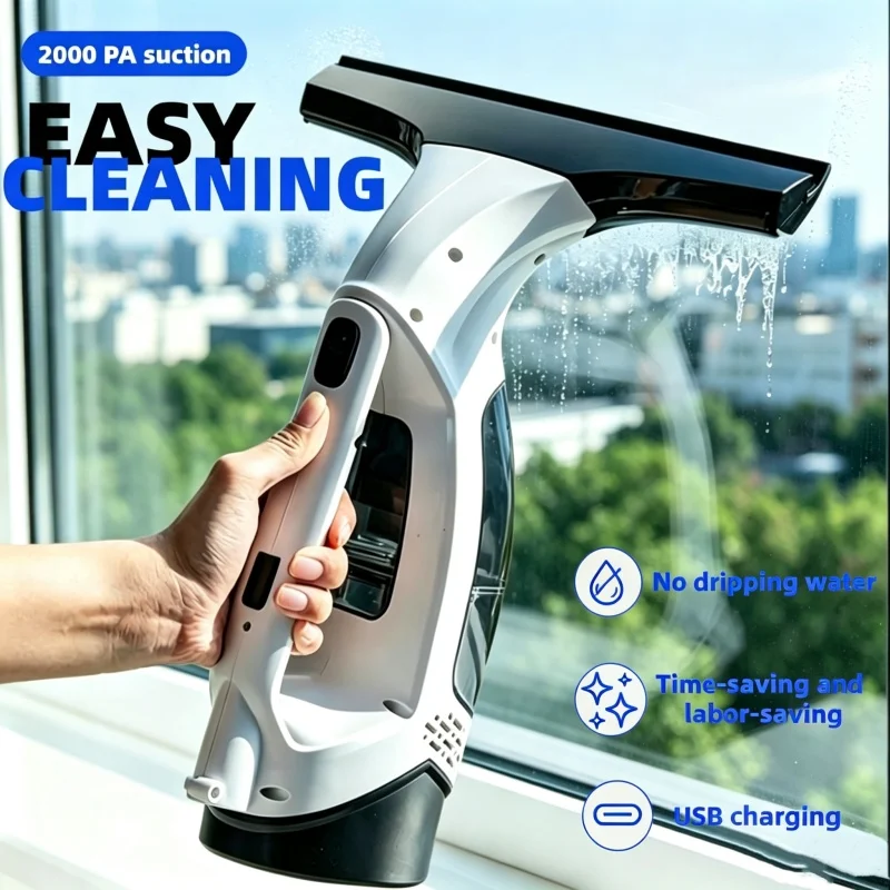 Electric Cordless Window Cleaner USB Rechargeable Automatic Portable Glass Cleaning Tool Tile Wiper Can Suction Water And Vacuum