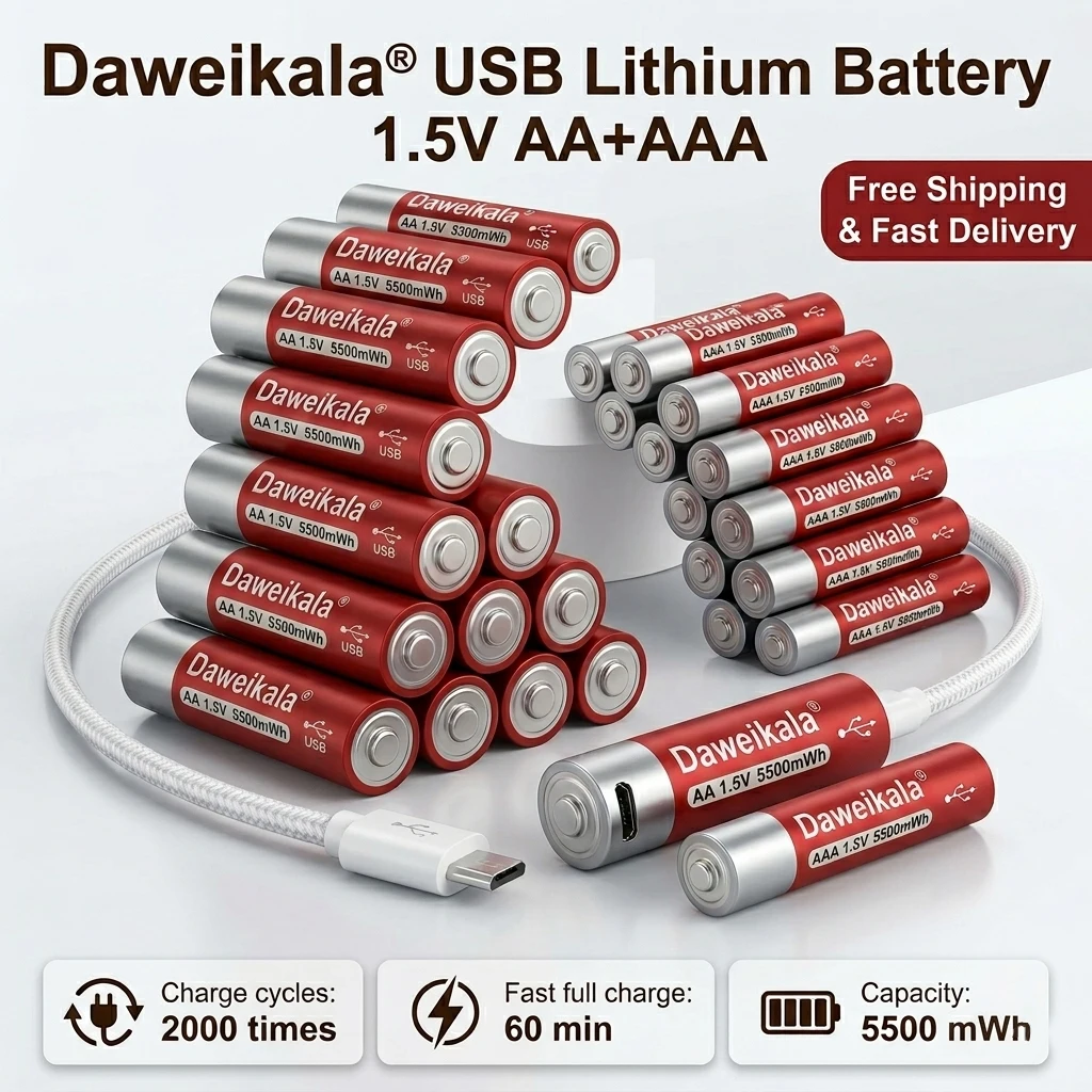 

SB URechargeable AA AAA Lithium Ion Battery 1.5V Constant Output Fast Charge Li-ion Cell for Camera Flash Wireless Keyboard Toy