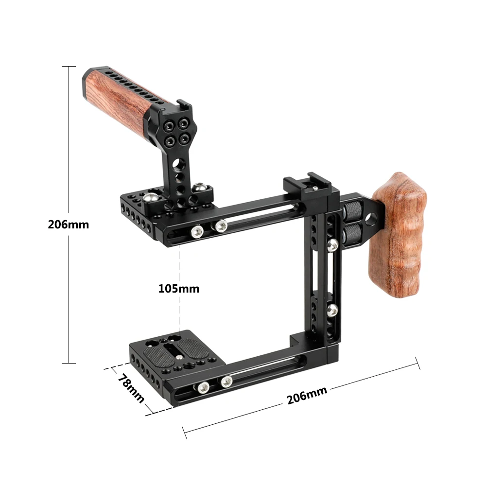 SZRIG Camera Cage Exquisite Wooden Top Handle & Side Handgrip Dual-use Adjustable Cage Kit (Universal)