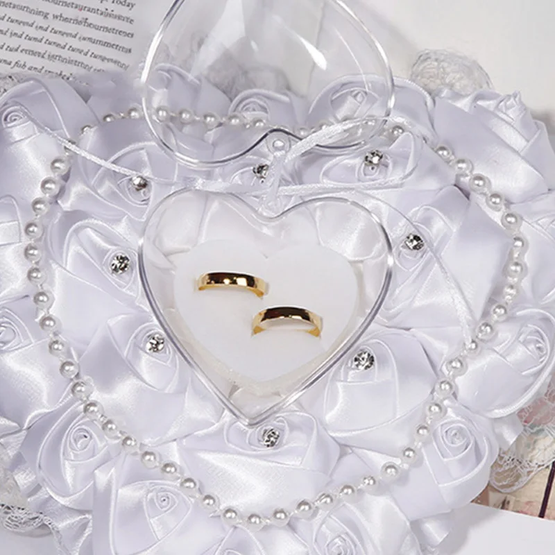 Романтическое свадебное кольцо в западном стиле со сверкающими бриллиантами и жемчугом, можно повесить, обруч-кольцо, коробка, искусственная Подушка, свадебные принадлежности