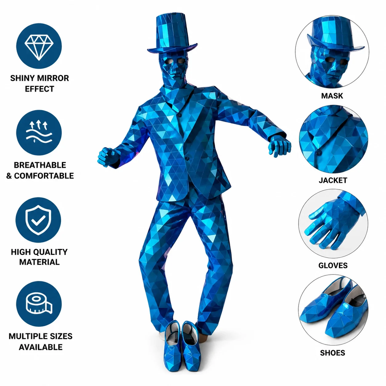 

Men's Hand Sewn Disco Dance Suit Shiny Costume with Mirror Discs for Stage Performance Nightclub Party Halloween Outfit