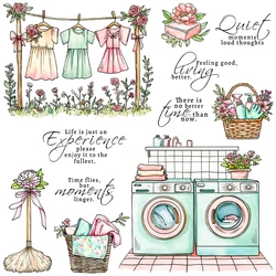 Mangocraft Washing Cleaning Day Flowers Clear Stamp DIY Scrapbooking Supplies Silicone Stamp For Card Making Albums Crafts Decor