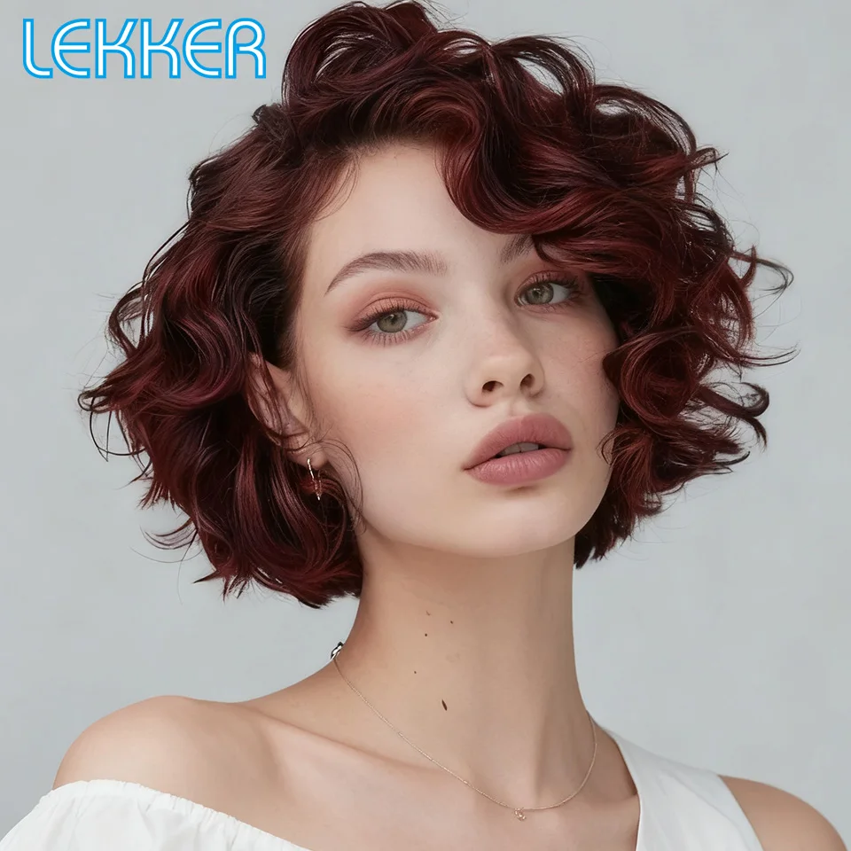 

Lekker Clearance Burg Red Короткие волнистые бобы 13x1 C Part Lace Front 100% парики из натуральных волос для женщин Бразильские волосы Remy Цветные парики