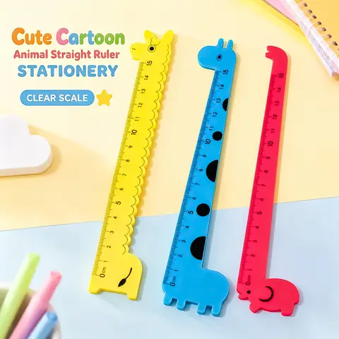 Kawaii 15cm Cartoon Animal Ruler Giraffe Elephant Llama Plastic Straight Ruler Kids Student Stationery Gift