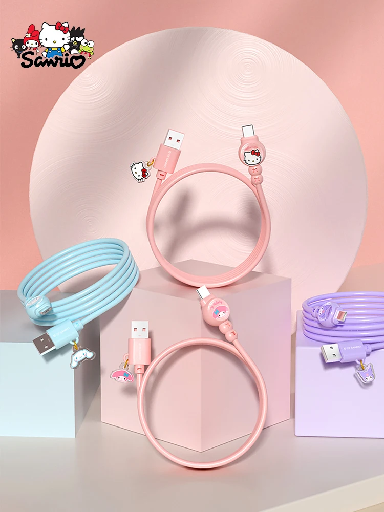 Sanrio Hello Kitty Type C Fast Charging Cable Kuromi USB Cord Cinnamoroll Anime Cartoon For Huawei Iphone Xiaomi Data Line Gifts